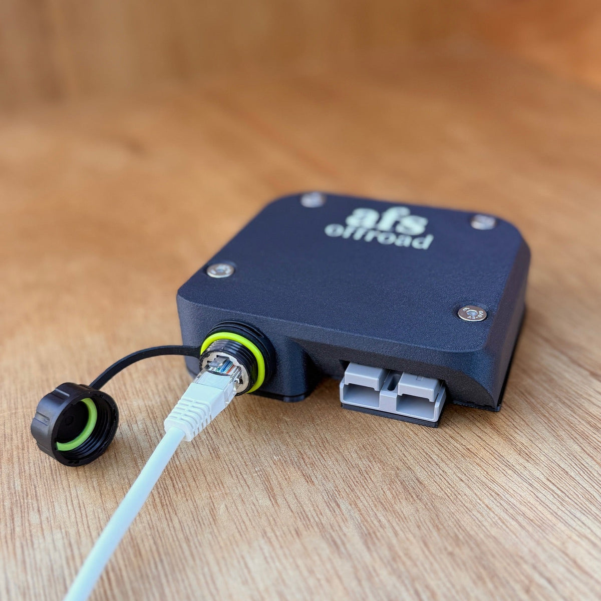 Starlink RJ45 surface mount with twin Anderson plug sockets and network cable connected