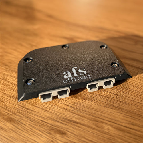 Front view of double Anderson plug surface mount kit for two Anderson-style plugs