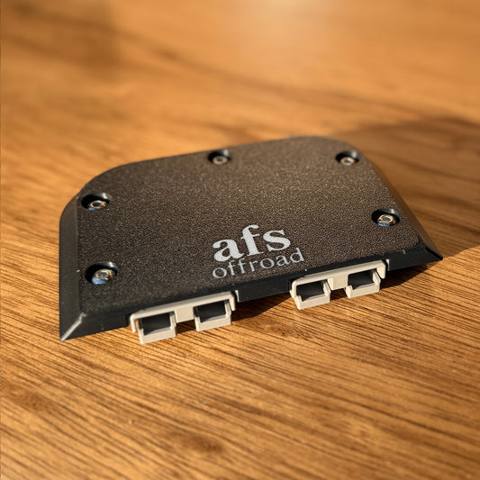 Front view of double Anderson plug surface mount kit for two Anderson-style plugs