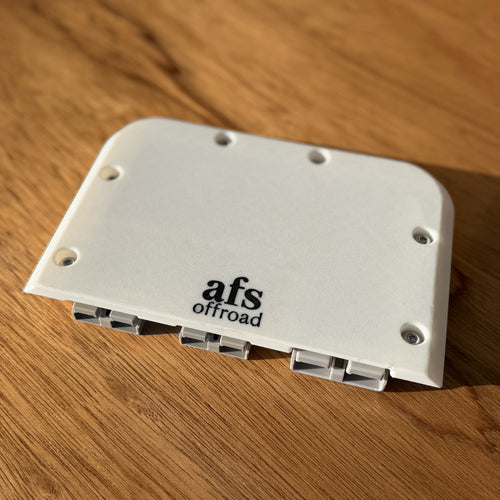 Front view of triple Anderson plug surface mount kit for three Anderson-style plugs